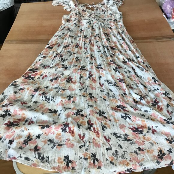 Torrid Maxi Gauze Walk Through Dress Women L Brown Floral Ruffle 90's V Neck - Picture 2 of 11